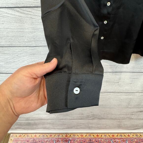 Rachel Zoe Plus Size Black Satin Button Up Long Sleeve Blouse Size XXL - Picture 3 of 7